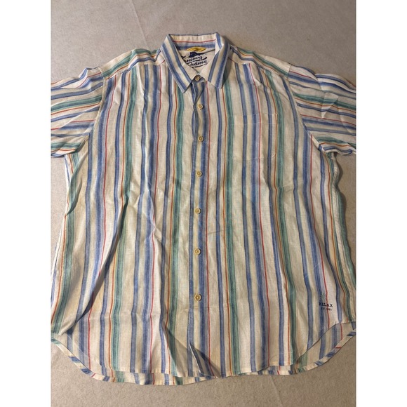 Tommy Bahama Other - Tommy Bahama Relax Mens‎ XL Multicolor Striped 100 % Linen Button Down  shirt